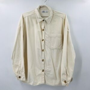 Hollister Corduroy Long Sleeve Button Down Shirt Jacket Ivory Size Large